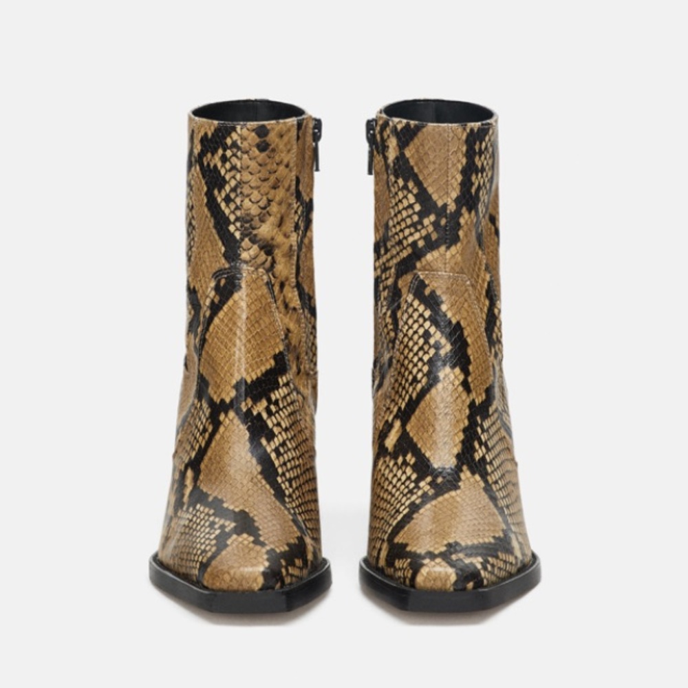 Zara snake skin print leather heeled ankle boots - Picture 4 of 7